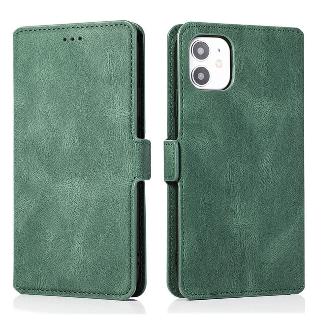 Leather Flip Wallet Case For iPhone 11 through 14 Pro Max