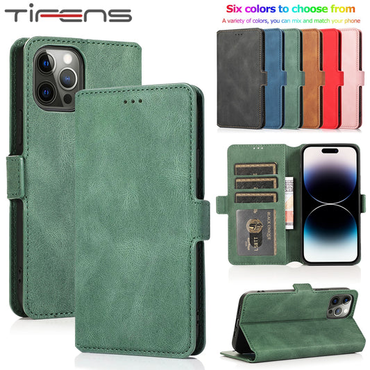 Leather Flip Wallet Case For iPhone 11 through 14 Pro Max